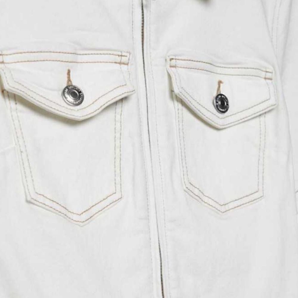 Stradivarius White Denim Utility Jumpsuit Size L NWT Zip Front Wide Leg One Piec - Picture 8 of 11